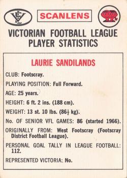 1974 Scanlens VFL #101 Laurie Sandilands Back
